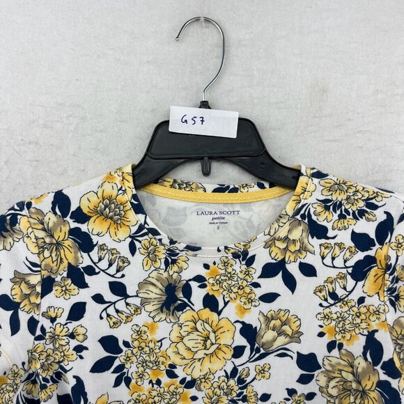 Laura Scott T Shirt Women PS White Yellow Floral Pullover Round Neck Cottagecore - Picture 12 of 12